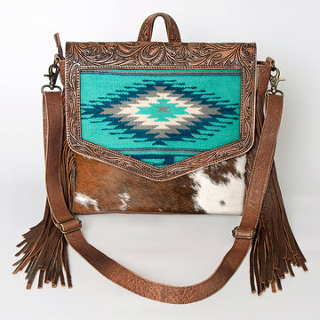 American Darling Messenger Hand Tooled Saddle Blanket Hair On Genuine Leather Western Women Bag Handbag Purse | Cute